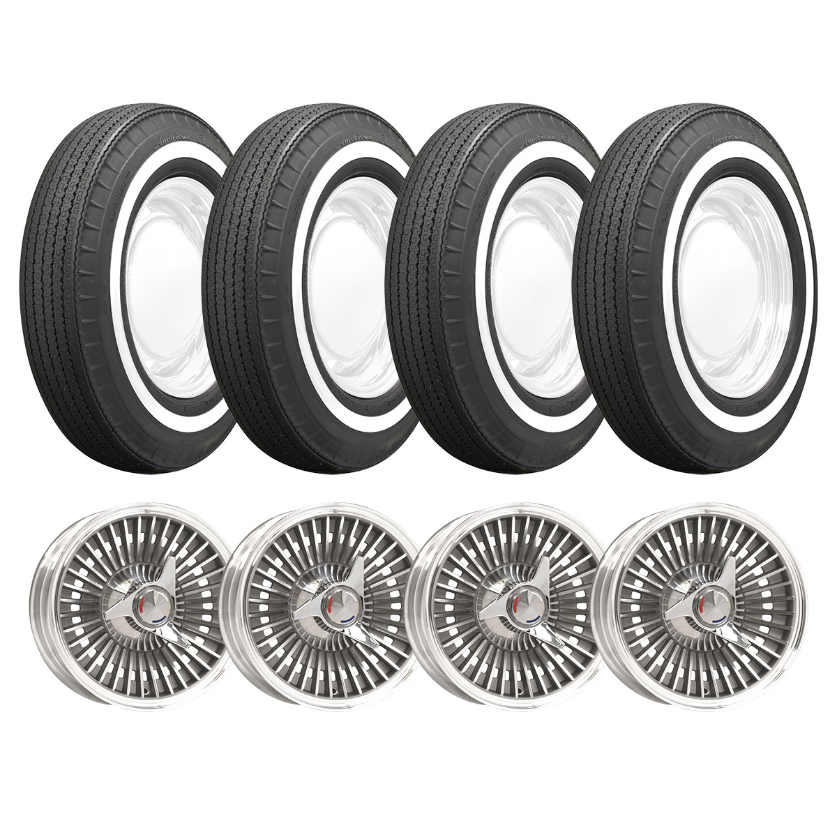 1963-64 Corvette American Classic Bias Look Radial 670R15 Whitewall Knockoff OE Tire/Wheel Package