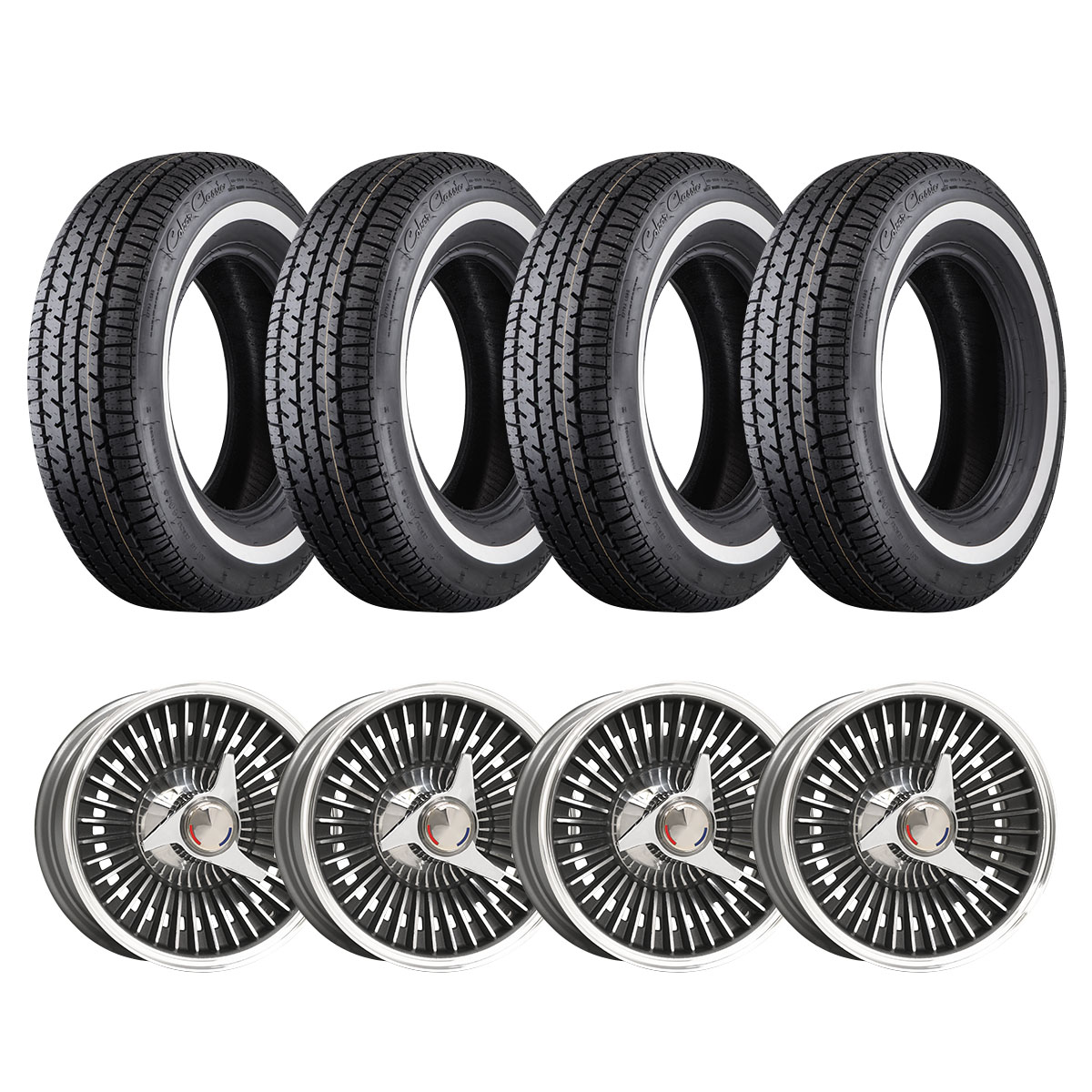 1965 Corvette Coker Classic Star Series 205/75R15 Narrow Whitewall DBKO OE Tire/Wheel Package