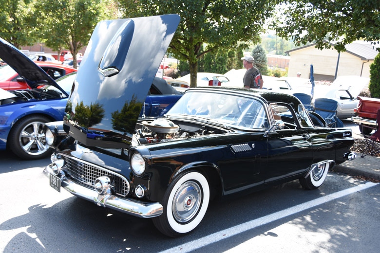 This 1956 Ford Thunderbird rolled in from Ohio and looks great in black, with a set of Coker wide whitewall tires!