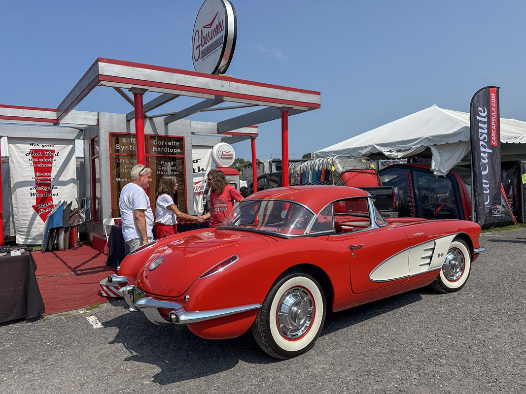 Red C1 Corvette with whitewall tires