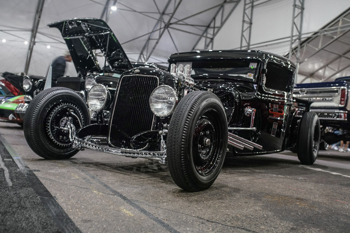 Chopped and channeled hot rod truck